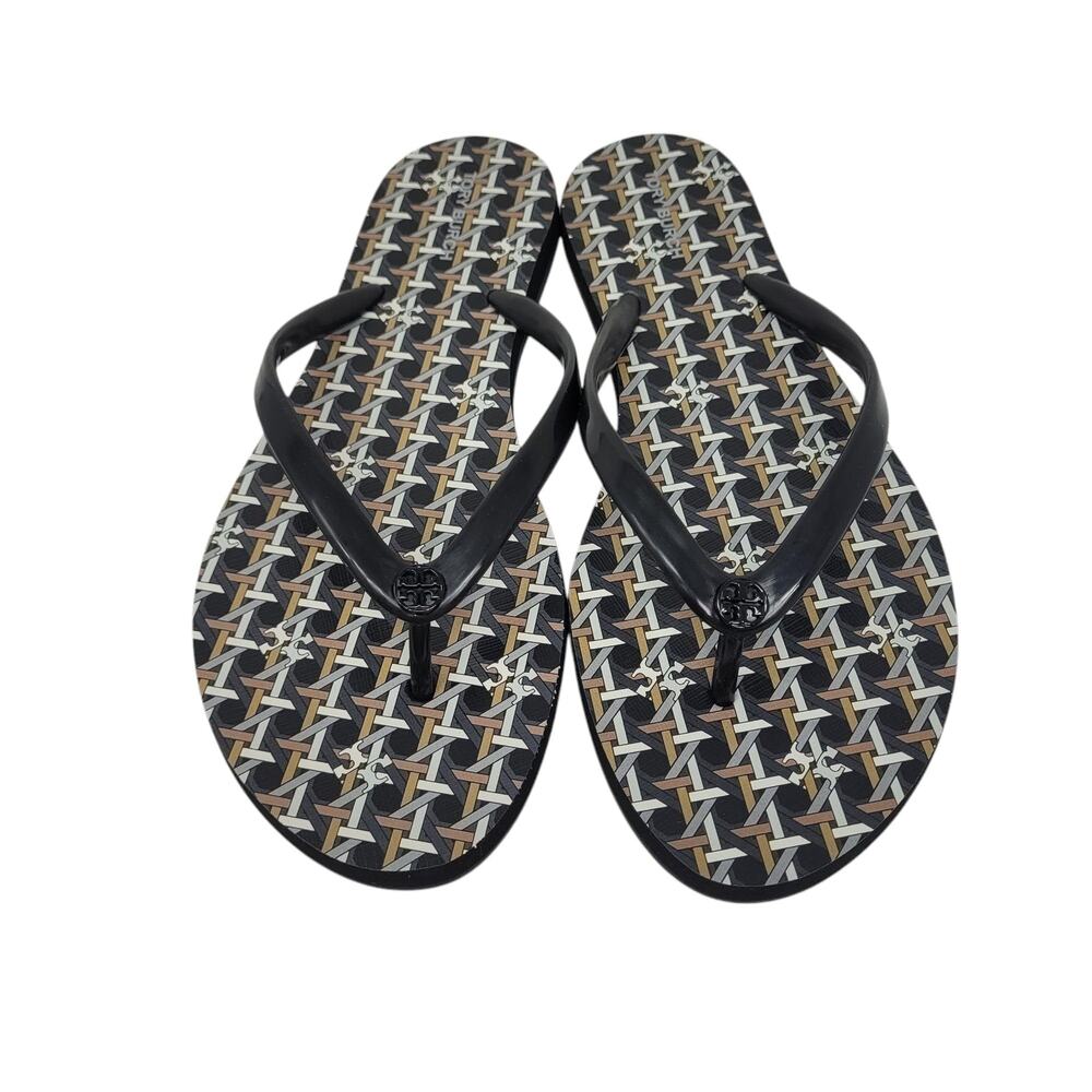 Tory Burch Women's Chelsea Flip Flops, Basketweave/Chai Tea/Perfect Black, US 9